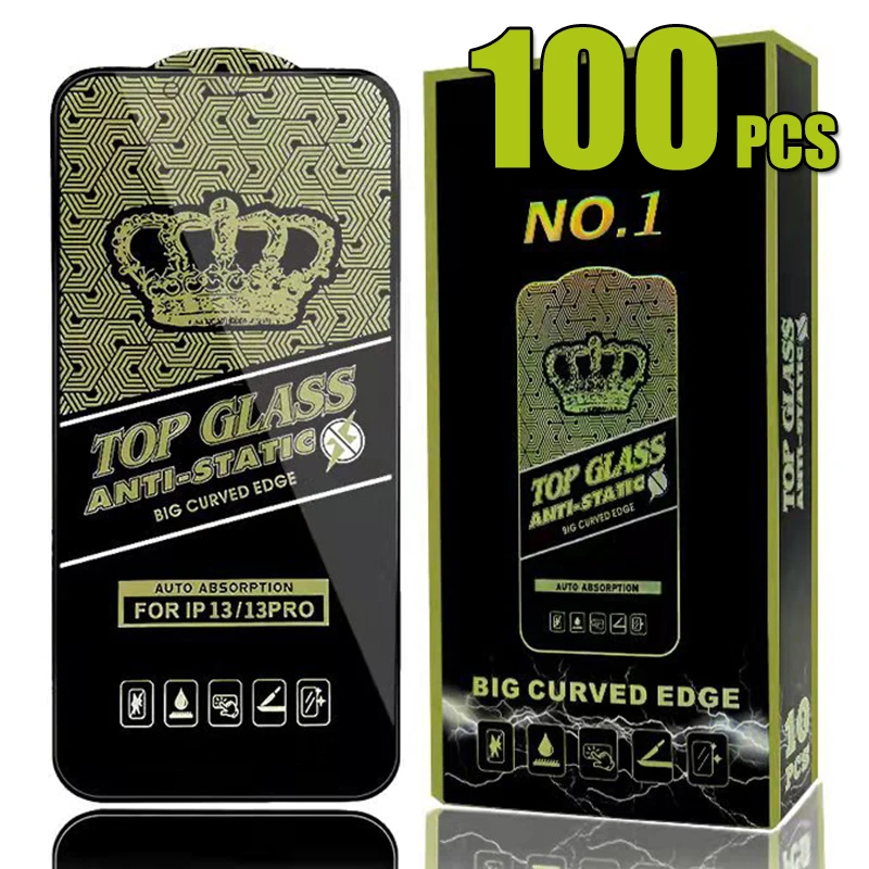 100pcs Grande Curvado Templado Vidrio Protector de Pantalla Anti-Estática de Cine Para el iPhone 15 Pro Max 14 Más De 13 Mini 12 11 XS XR X 8 SE Imagen 0