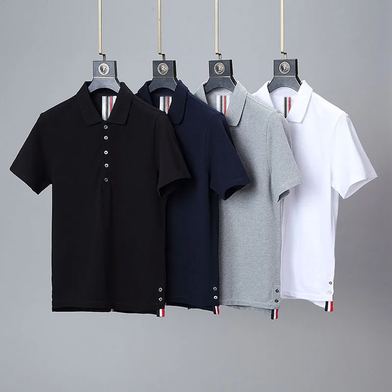 TB THOM Hombres T-Shirt de corea Diseñador Camisas de Polo de los Hombres de Manga Corta Casual de Turn-down Cuello de Algodón de Vuelta de Camisas de rayas Y una Blusa Imagen 0