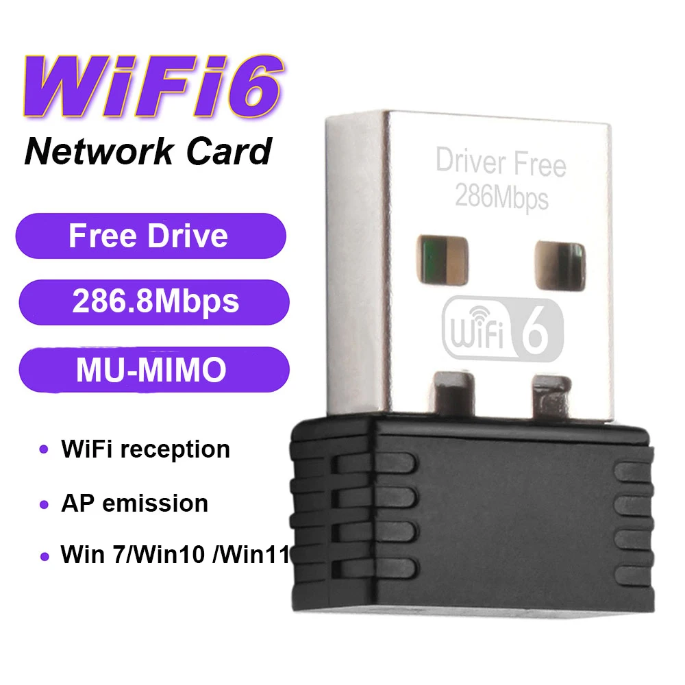 WIFI 6 USB Dongle Mini Tarjeta de Red de la Recepción de la Señal de la Unidad libre de 2.4 G Wi-Fi Adaptador de Plug and Play Para PC en el Escritorio de Windows 7 10 11 Imagen 0