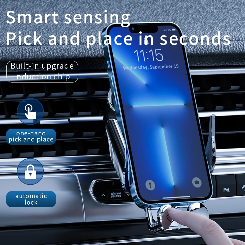 De lujo de carga inalámbrica, teléfono para coche titular de infrarrojos 15W de carga rápida soporte para coche adecuado para el iPhone Xiaomi teléfono móvil del coche mantenga Imagen 1