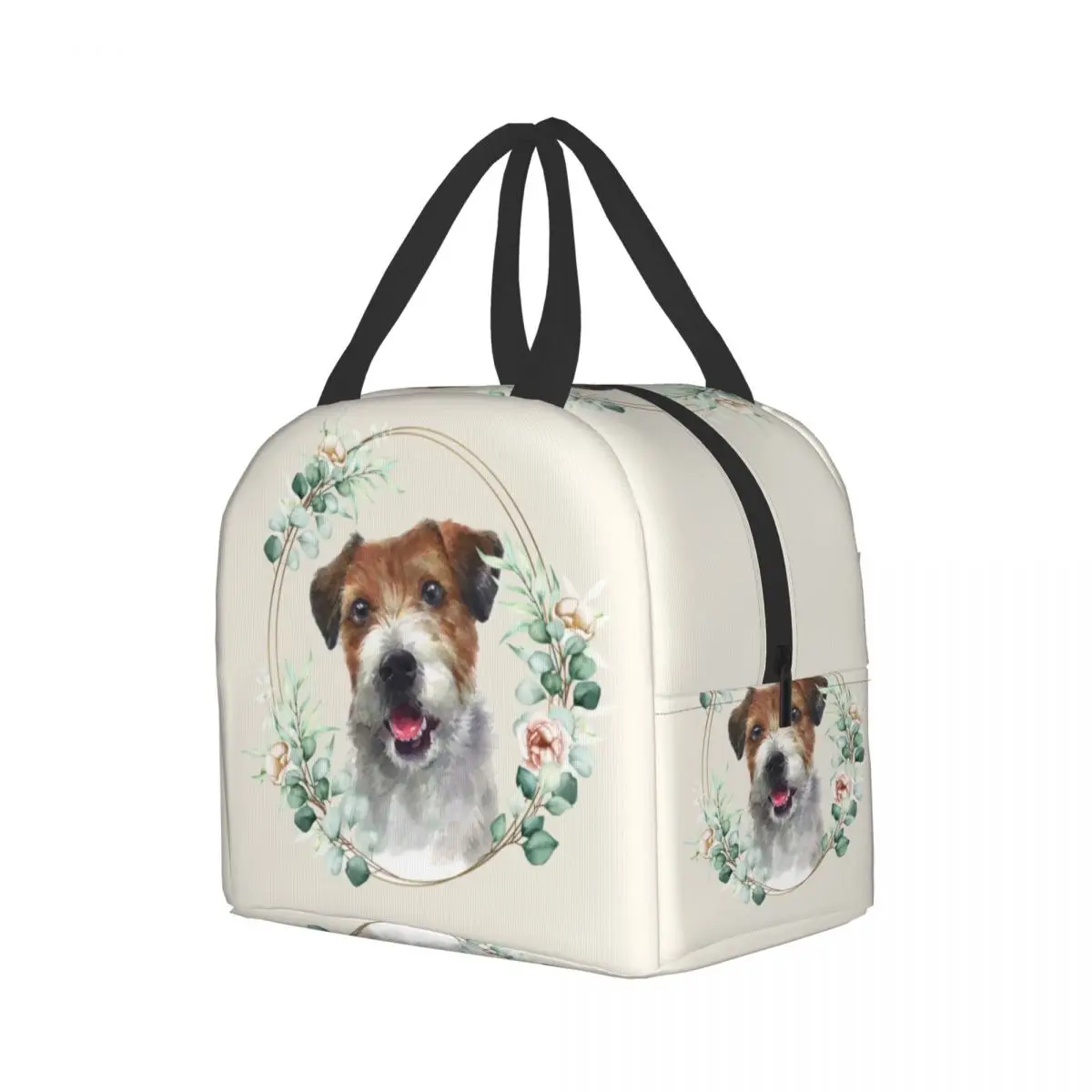 Jack Russell Terrier Perro En Floral Aislado de la Bolsa de Almuerzo para las Mujeres se puede utilizar muchas veces Amante de los animales Enfriador Térmico de la Caja de Almuerzo de Picnic Bolsas de Viaje Imagen 1
