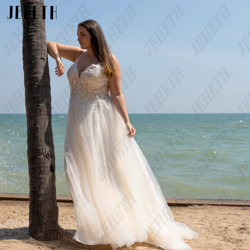 JEHETH Luz Champán Vestidos de Novia Modernos Para la Mujer Más el Tamaño de Espaguetis Correas Vestidos de Novia de Una Línea de Tul vestidos de novia Imagen 1