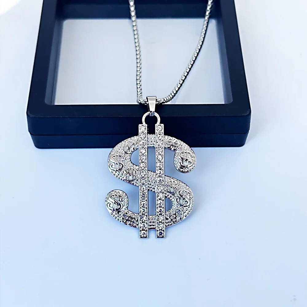 Hip Hop, Rap, Color Plata Dólar Colgante de Collar de Cadena de Accesorios de Esmalte de la Joyería de diamantes de imitación de Dinero en Dólares Logotipo de Hombres Regalos Imagen 3