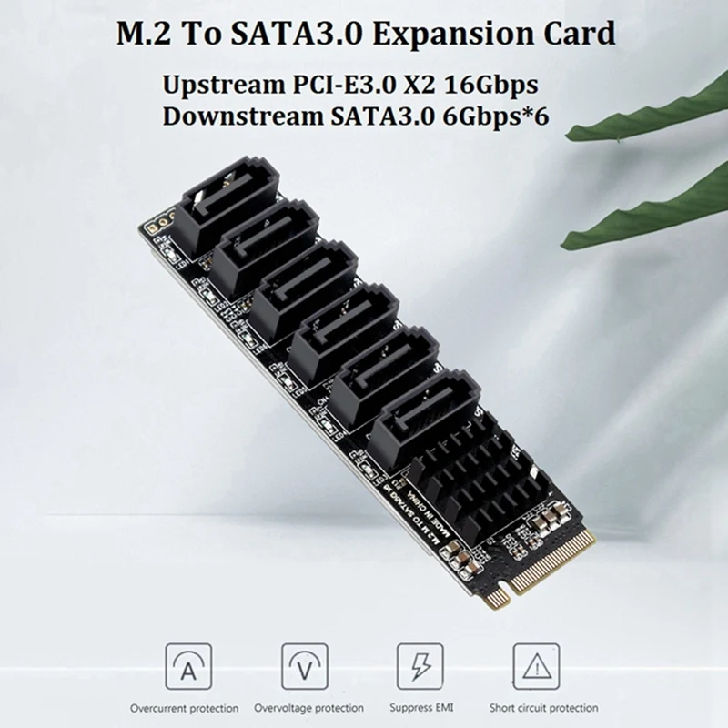 M. 2 MKEY PCI-E Tarjeta Vertical de PCIE del Adaptador de Tarjeta M. 2 NVME A SATA3.0 PCIE SATA 6Gpbsx6-Puerto de la Tarjeta de Expansión ASM1166 Imagen 3