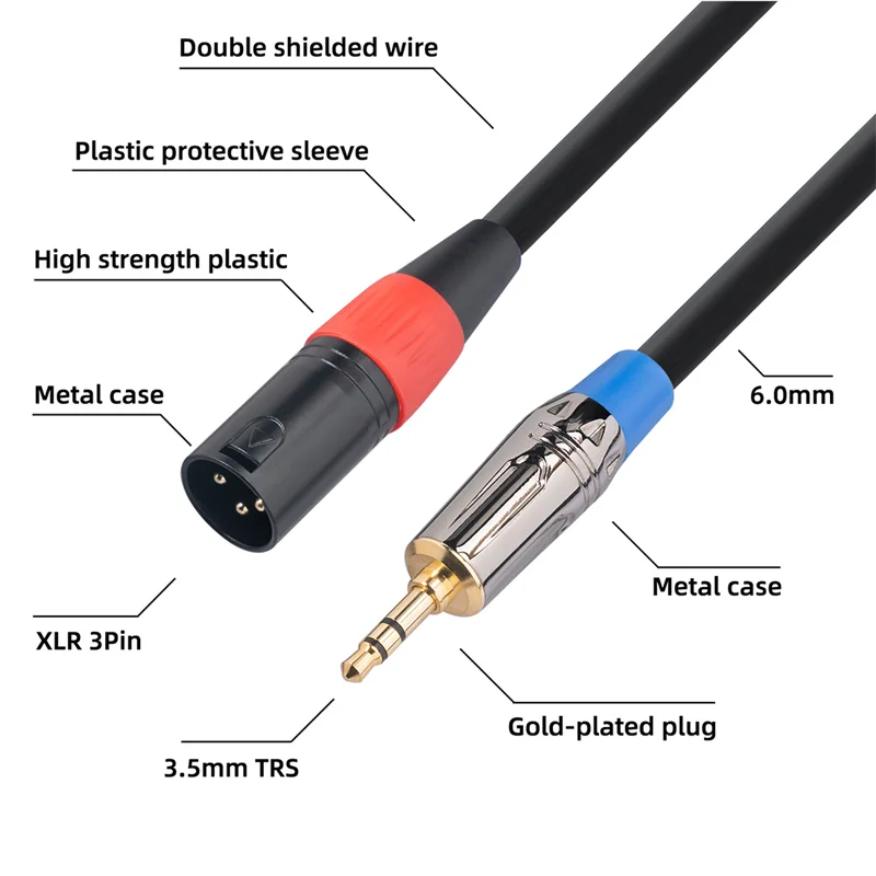 3-Pin XLR Plug 6.35 Mm Adaptador de Enchufe Macho Enchufe del Cable de Audio Estéreo Adaptador de Micrófono para Mezclador Amplificador de Altavoz Imagen 4