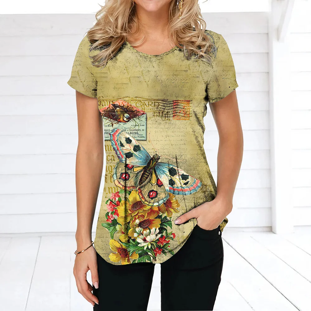 Verano de las Mujeres del o-Cuello de la Camiseta 3D Multi-color de Impresión de la Mariposa de la Calle de la Moda Femenina de Camisetas de gran tamaño Cómodo Jersey de Blusa Imagen 5